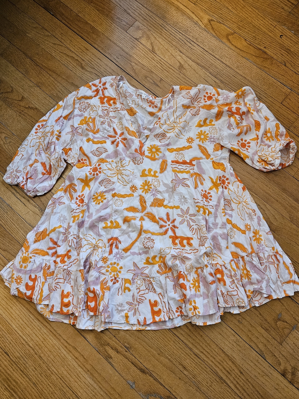 Label Of Love V-Neck Ruffle Hem Mini Dress in Orange, Pink, White XL - Picture 12 of 16